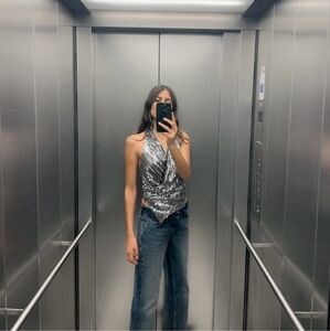 NWT Zara Asymmetrical Sequin Halter Top